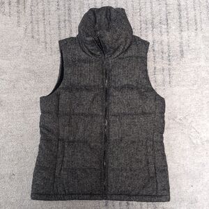 Gray Quilted Puffer Vest with High Collar